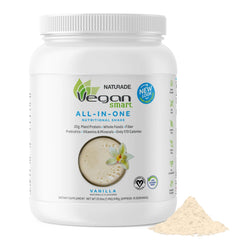 Vegansmart Naturade All-in-One Shake front view highlighting balanced plant protein for steady energy