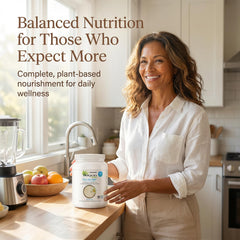 Vegansmart Naturade All-in-One Shake vanilla tub label highlights protein and vitamins