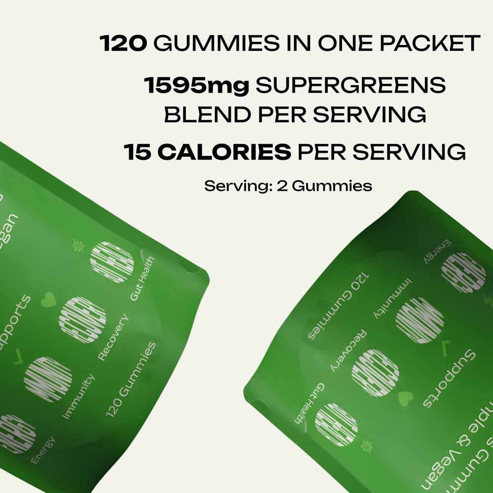 VeganGreens-apple-flavor-serving showing two gummies for a steady daily routine.
