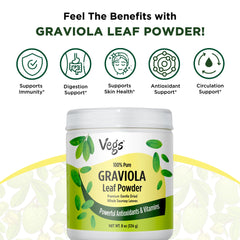 Vegs Graviola leaf powder organic label, clean ingredients and no additives.