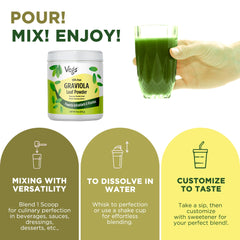 Vegs Graviola leaf powder with tea, elevates daily wellness ritual.