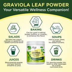 Vegs Graviola leaf powder sachet, compact packaging for travel use.