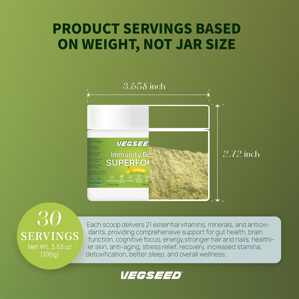 Vegseed Immunity Greens green apple flavor imagery suggests a crisp daily treat