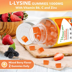 Velna zivs L-Lysine Gummies ingredients label highlighting Vitamin C, B12, and zinc.
