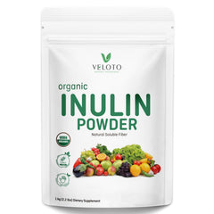 VELOTO Organic Inulin Powder bottle on kitchen counter for easy fiber boost.