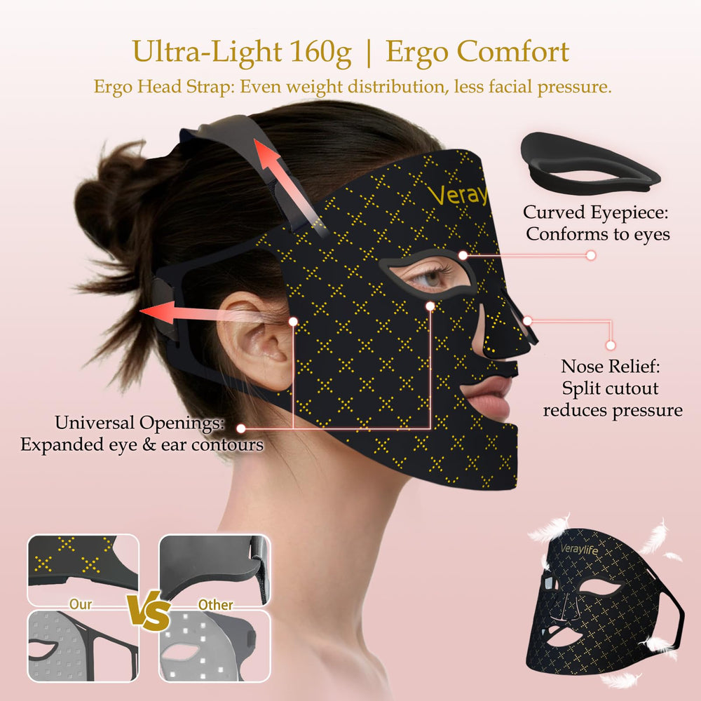 Veraylife portable red light mask with a rechargeable battery for on-the-go sessions