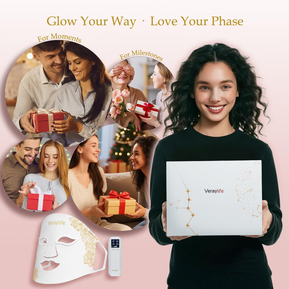 Veraylife skincare kit box includes mask, straps, shields, controller, USB-C cable
