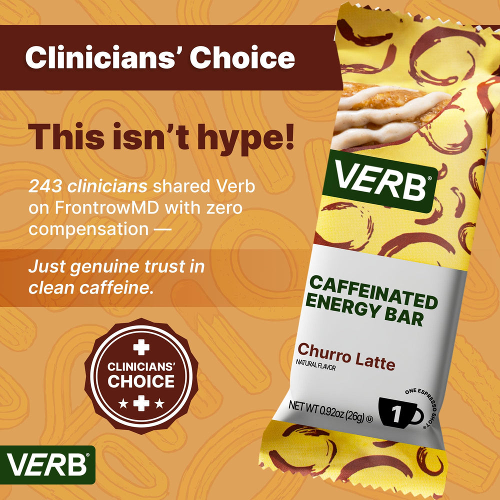 Verb Energy Bar caffeine content close-up indicates 80 mg green tea caffeine for steady focus.