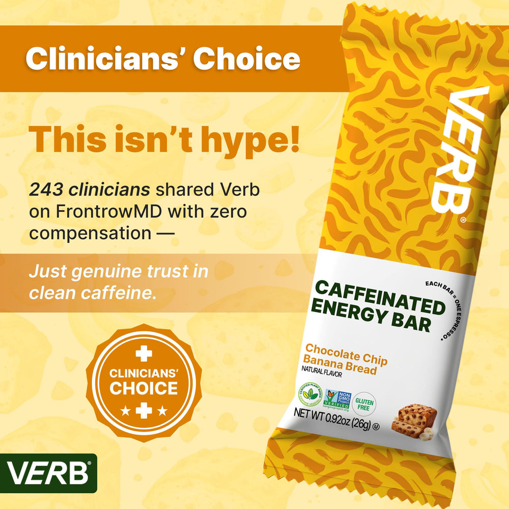 Verb Caffeinated Energy Bar on a backpack during a hike
