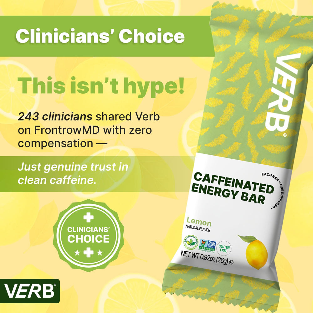 Verb Caffeinated Lemon Energy Bar slice-inside view shows real-food ingredients.