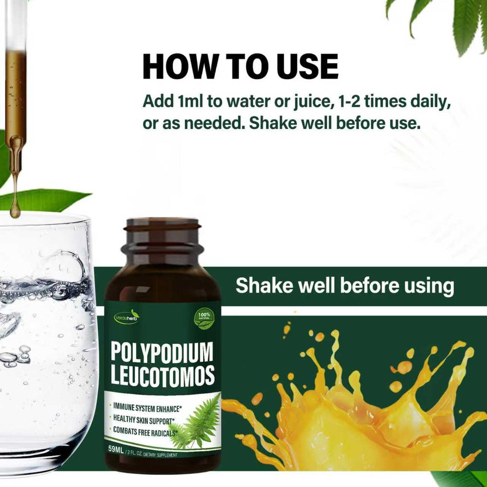 Verdeherb Polypodium leucotomos tincture bottle on shelf suggests premium herbal care