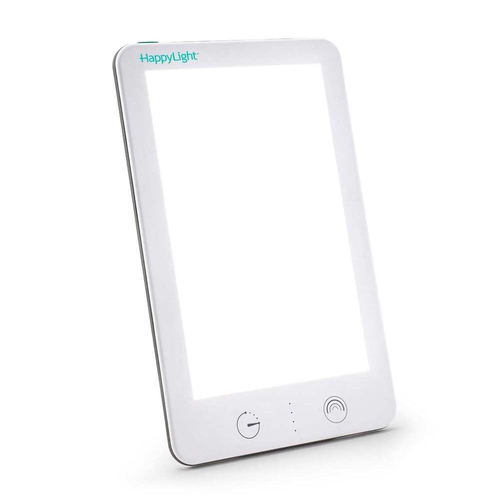 Verilux HappyLight Lumi Plus front view showcasing compact, UV-free brightness for mood and focus