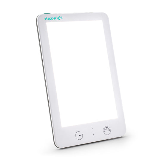 Verilux HappyLight Lumi Plus front view showcasing compact, UV-free brightness for mood and focus