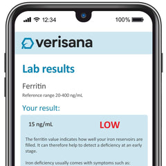Verisana Iron Test for Women at-home sample collection for ferritin analysis.