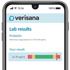 Verisana prolactin test kit sample collection demonstrates simple, secure home sampling.