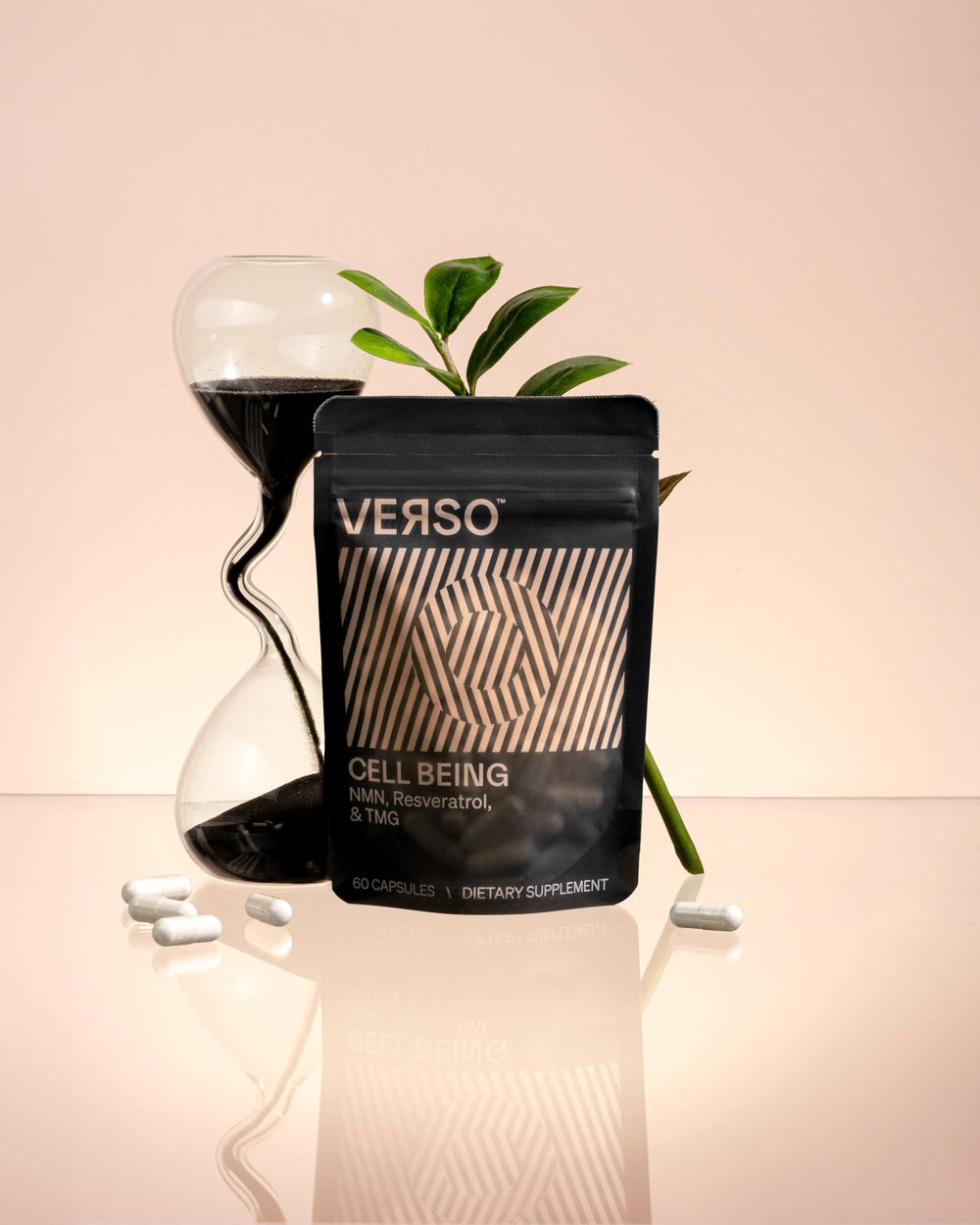 Verso Cell Being ingredient panel lists NMN and resveratrol for NAD+-related support.