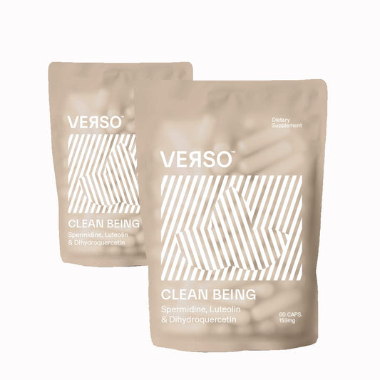 Verso Clean Being Spermidine capsules bottle with vegan formula for healthy aging support.