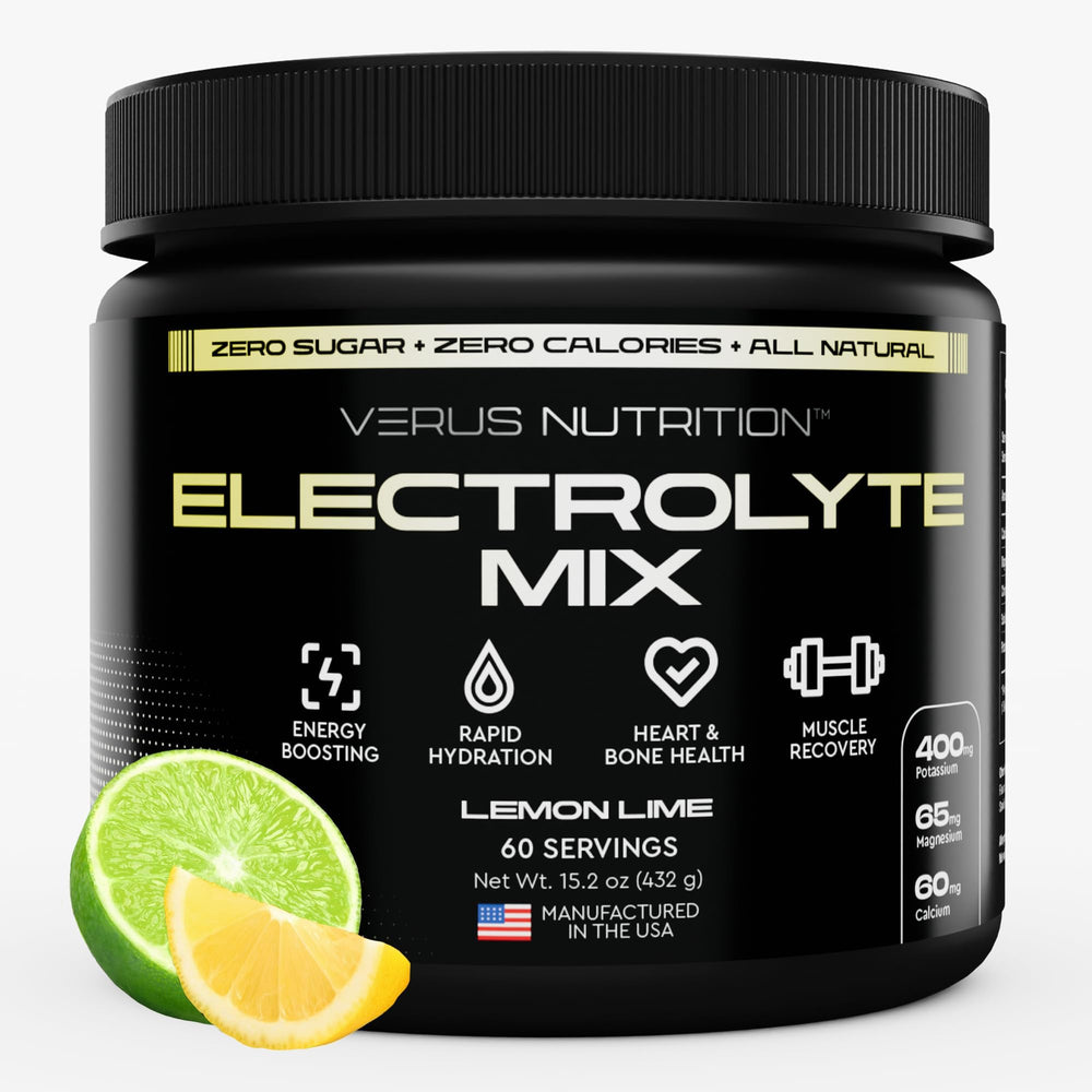 VERUS NUTRITION electrolytes bottle lemon lime offers quick hydration on the go.