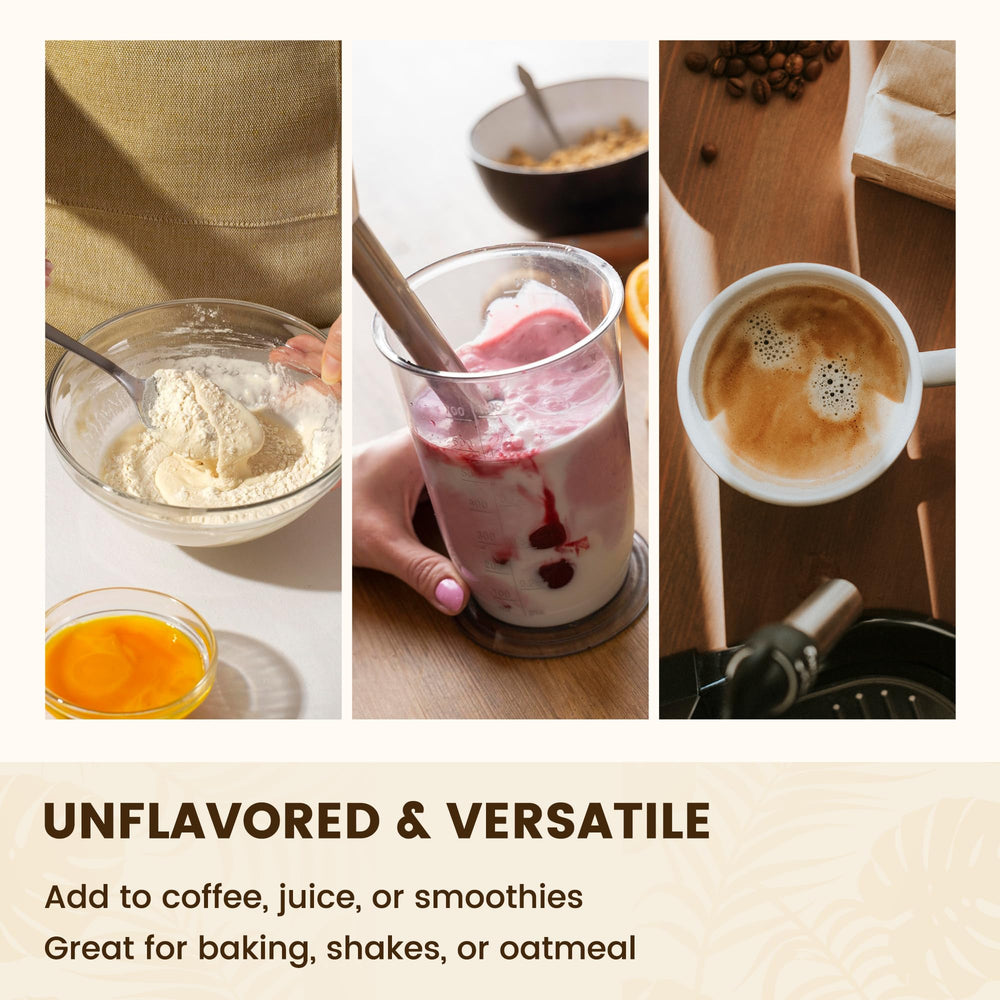 VEV powder added to smoothie for potential skin and hair support.