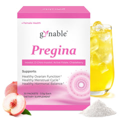 Vevoec Gynable Pregina bottle with peach flavor for fertility support.