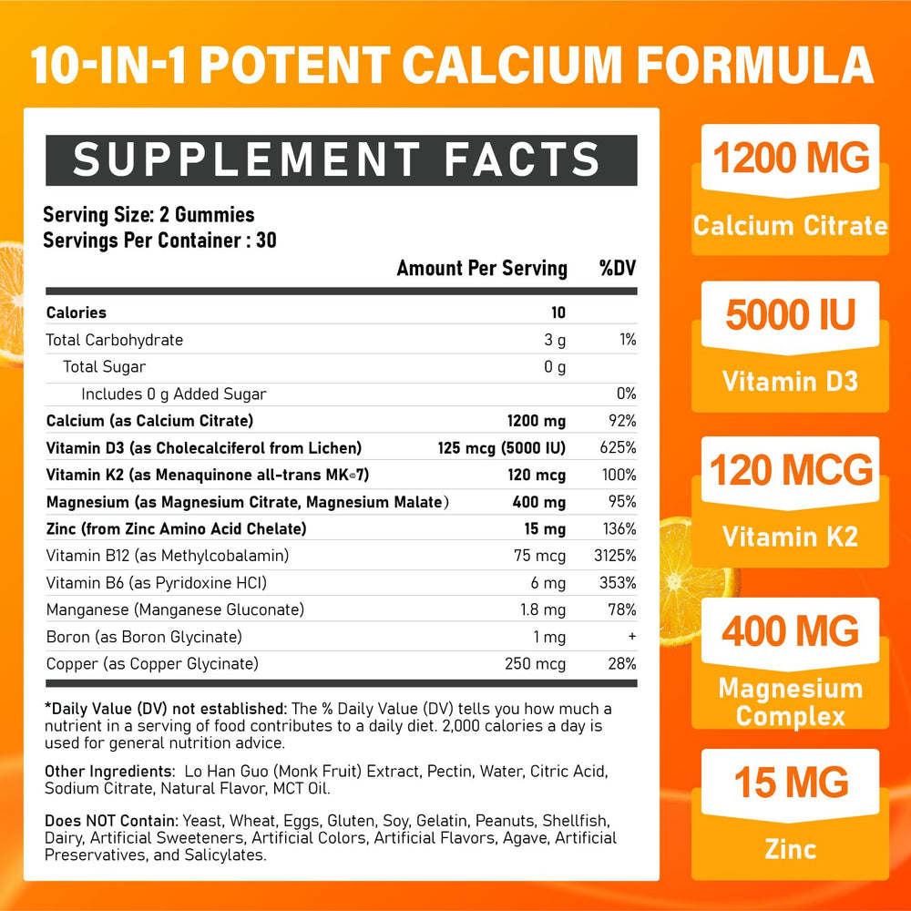 Veyttisy Calcium 1200mg D3 bottle side label, detailed nutrient information