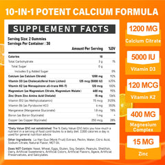 Veyttisy Calcium 1200mg D3 bottle side label, detailed nutrient information