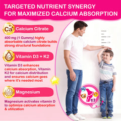 Veyttisy Kids Calcium Gummies dosing image highlights 1 or 2 gummies per day