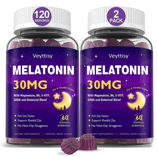 Veyttisy melatonin 30mg gummies bottle displayed for restful nights