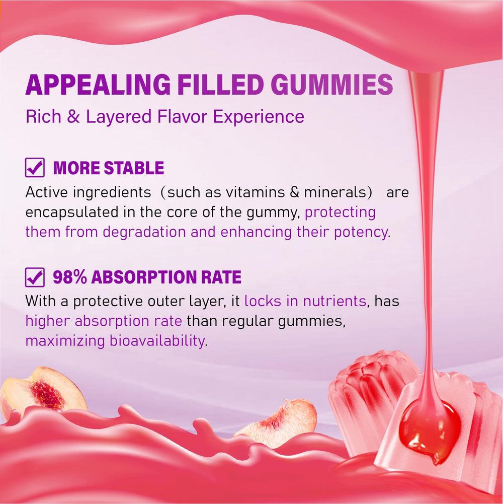 Peach-flavored Veyttisy gummies presented as a refreshing daily ritual.
