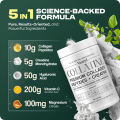Vezzyl Collatine front label highlights collagen, creatine, and vitamin C synergy.