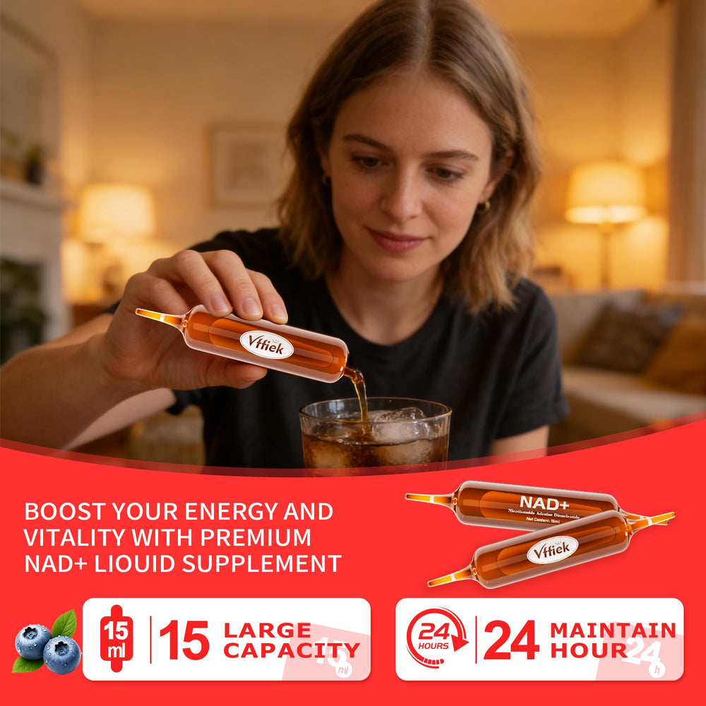 Vffiek NAD+ liquid 15ml pack emphasizes portable daily vitality dose.
