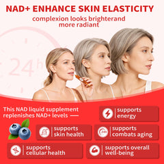 Vffiek NAD+ liquid brain health info accentuates focus-friendly formulation.