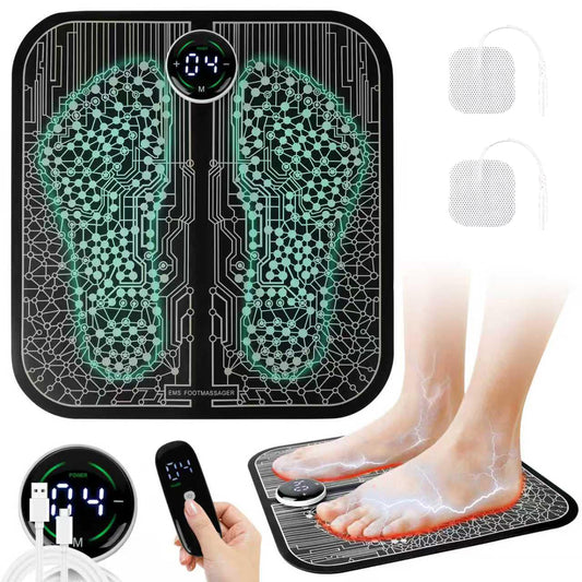 VFU foot-stimulator in use providing temporary leg comfort and circulation.