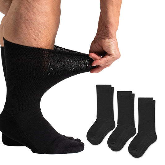 Viasox EasyStretch 3-Pack diabetic crew socks with non-binding fit for swollen legs.