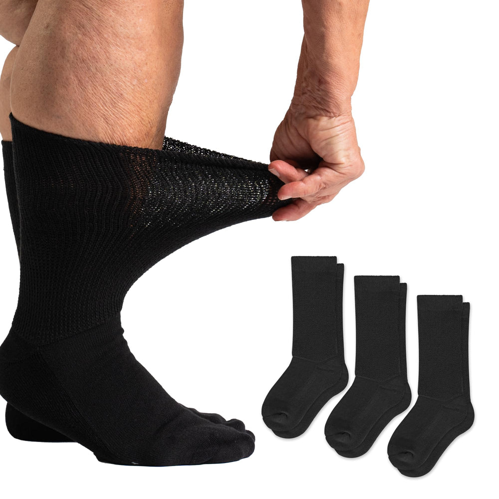 Viasox EasyStretch diabetic crew socks pack offers comfortable non-binding fit for swollen legs.