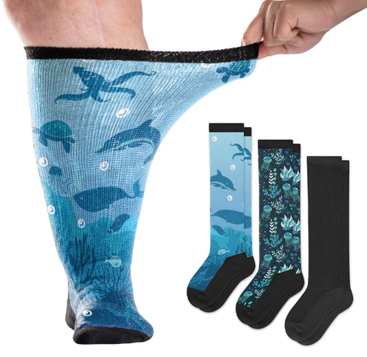 Viasox EasyStretch diabetic socks three-pack in Dark Waters for all-day comfort