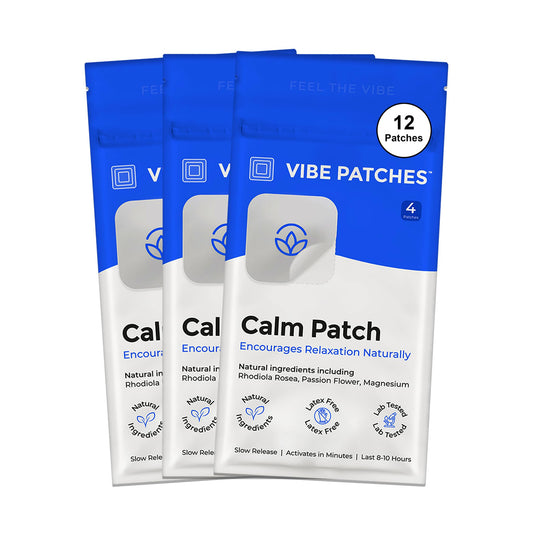 Vibe Patches Calm Patch on an arm for on-the-go relaxation.