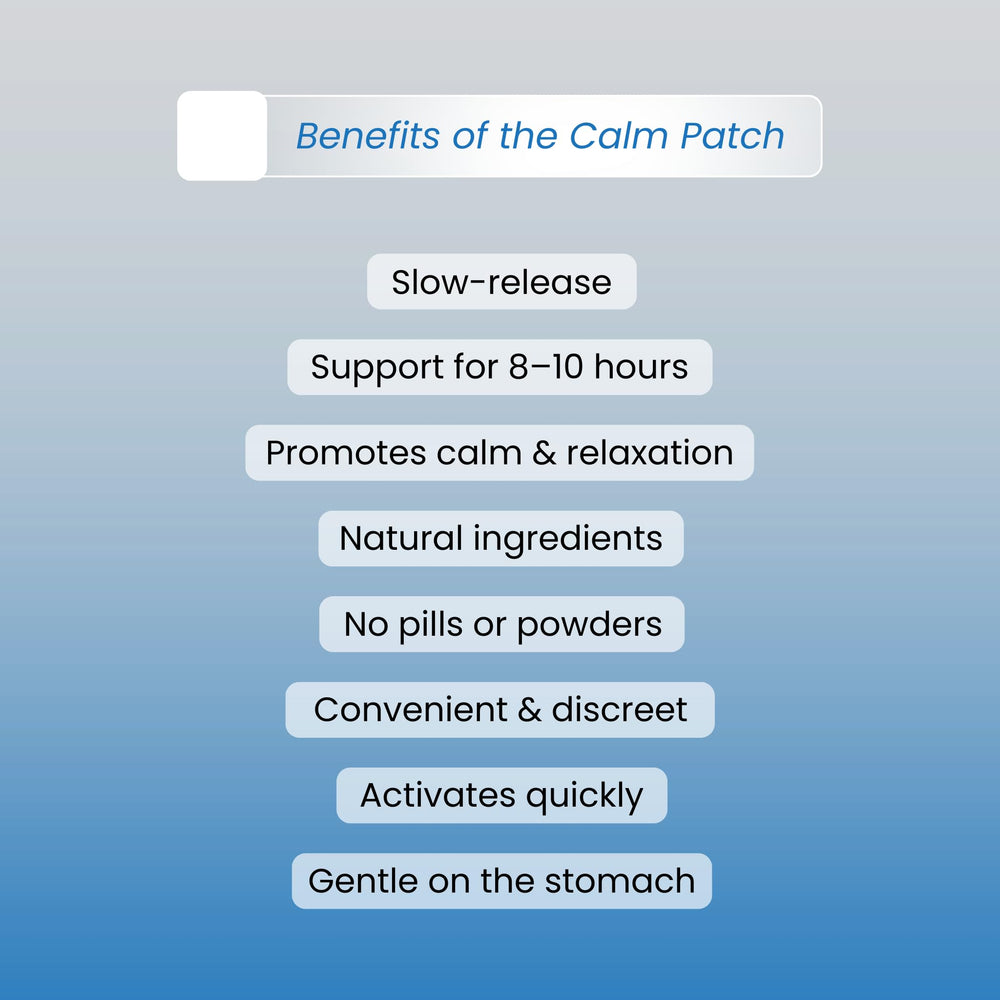 Front view of Calm Patch pack with four patches for easy use.