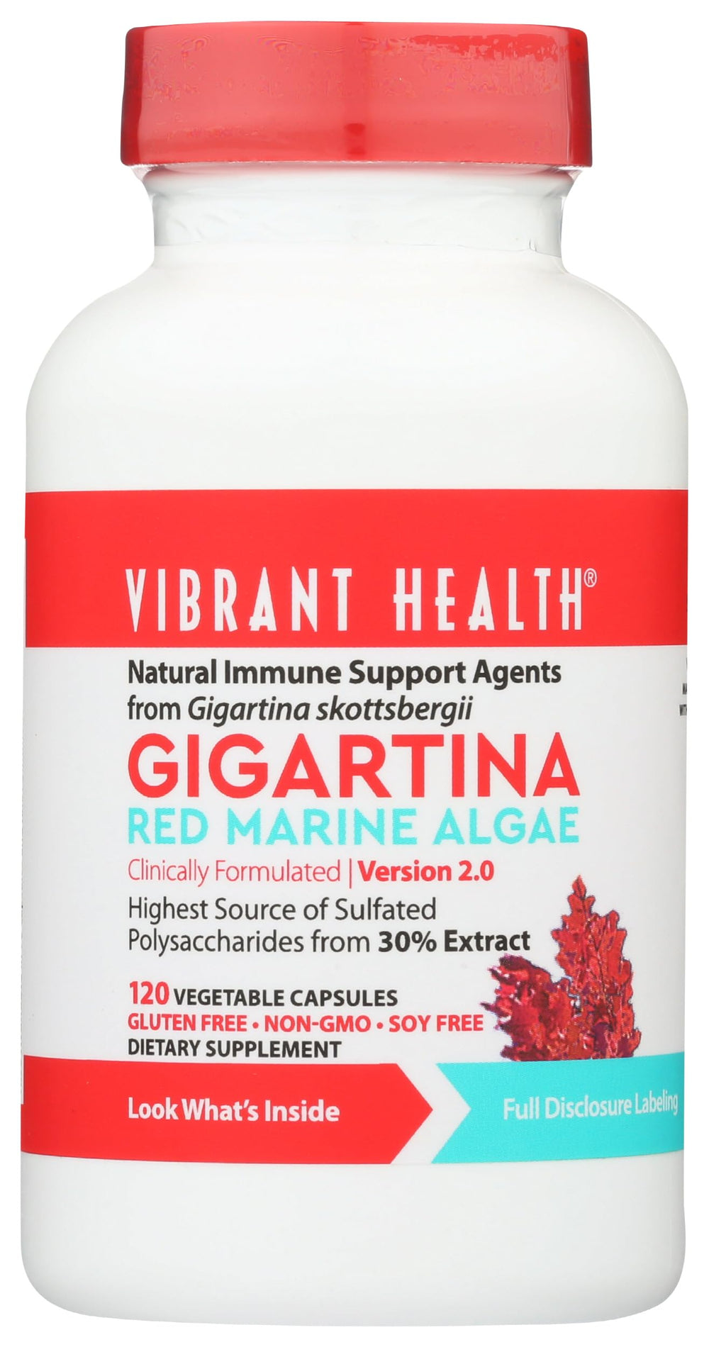 Vibrant Health Gigartina bottle on shelf emphasizes transparent ingredient sourcing.