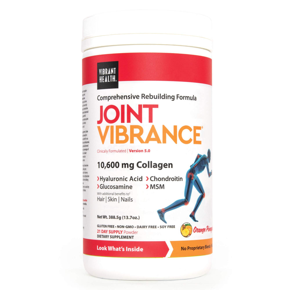 Vibrant Health Joint Vibrance bottle close-up for daily joint support.