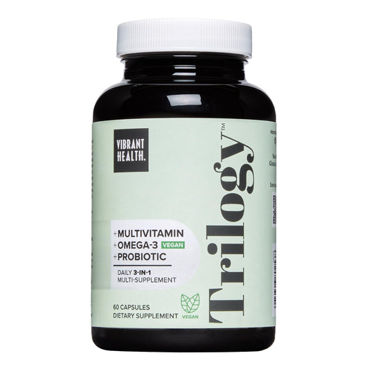 Vibrant Health Trilogy vegan algal oil bottle for daily wellness and omega-3 support
