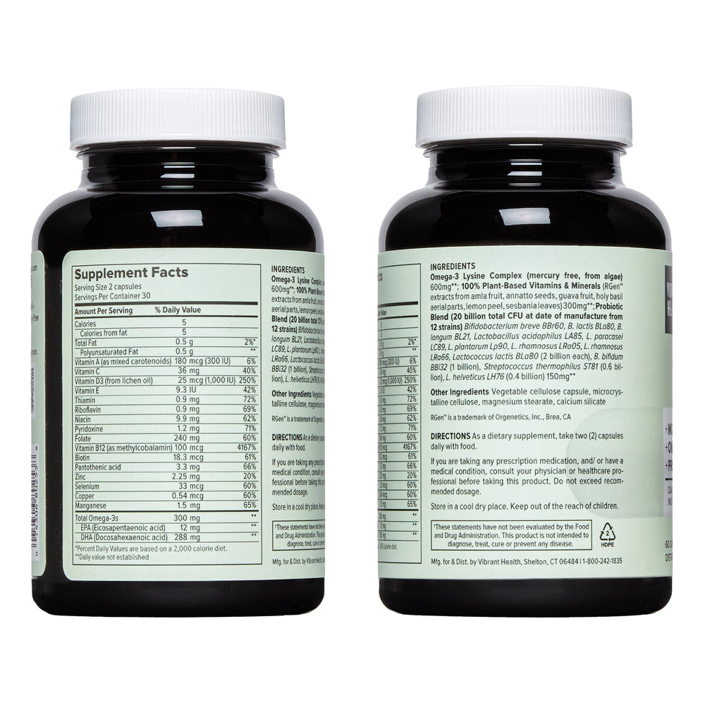 Vibrant Health Trilogy ingredients panel with vitamins and minerals