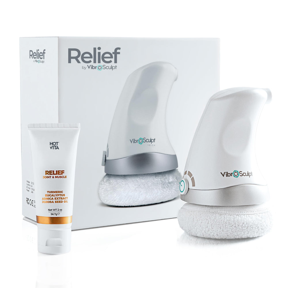 Vibro Sculpt Relief Massager on legs for targeted comfort and relaxation