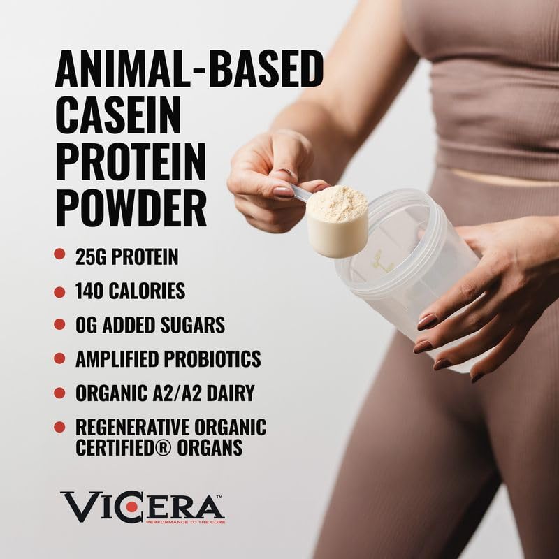 Scoop of VICERA A2 protein powder ready for a quick shake.