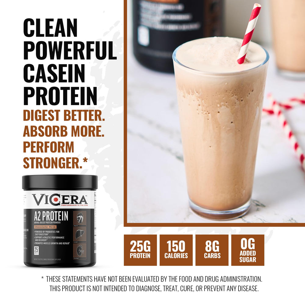 Shaker glass with VICERA A2 shake displaying rich chocolate texture.