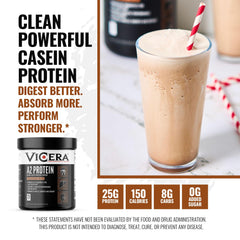 Shaker glass with VICERA A2 shake displaying rich chocolate texture.