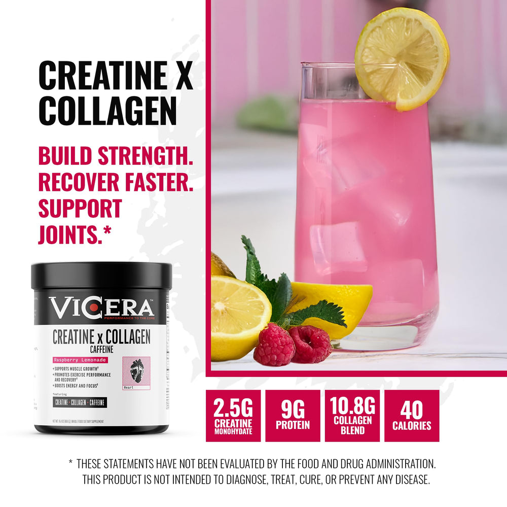 VICERA powder dissolving in water to create a refreshing Raspberry Lemonade drink.