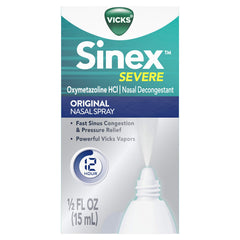 Vicks Sinex Severe nasal spray bottle with menthol ready for quick congestion relief