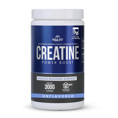 Vida Fit micronized creatine bottle shows pure powder for steady training energy.