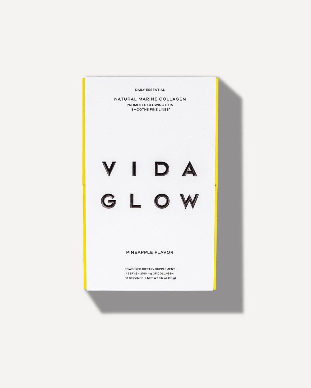 Vida Glow Marine Collagen Pineapple tub shows packaging and powder texture for daily radiant skin support.
